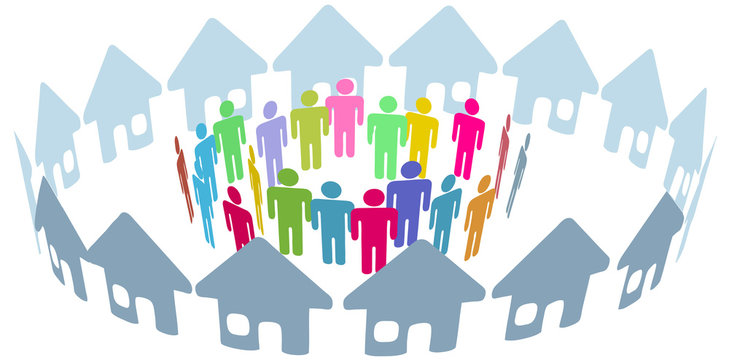 Social neighbor people meet in home ring