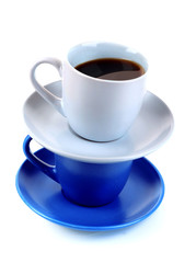 Color cups with coffee on   white background