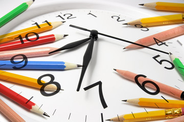 Pencils and Clock