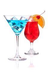 Two tropical cocktails: blue and red