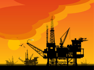 Sea Oil Rig Drilling Platforms, vector illustration