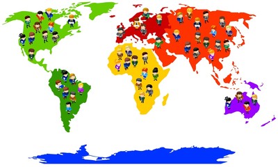 Obraz premium Business people on the map of the world.