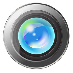 Camera lens with  reflection of sky isolated