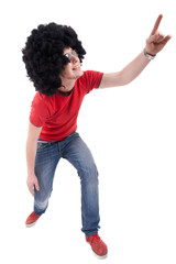 casual man making a rock gesture