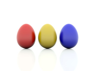 Easter red, yellow, blue eggs