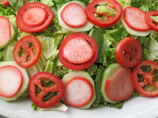 mixed salad with lettuce, tomato and radish