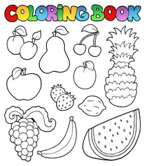 Papier Peint photo Lavable Pour enfants Coloring book with fruits images