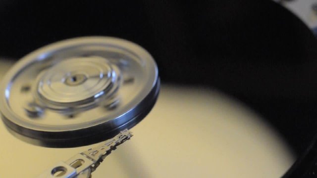 Closeup of a hard drive disk spanning