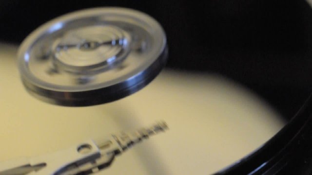 Closeup of a hard drive disk spanning