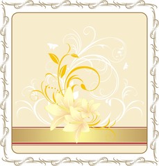 Bouquet of lilies with floral ornament in the decorative frame