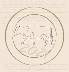 Grunge stamp with cow illustration inside
