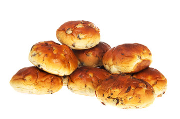 Bread bun rolls with currants and raisins