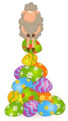 Easter sheep with colored egg. Easter card