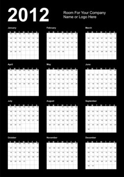 Calendar 2012, black and white, vector image