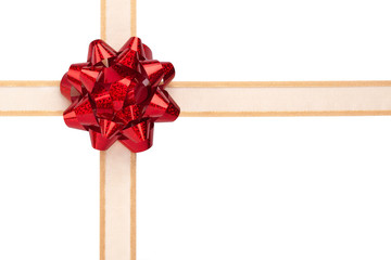 Gift Wrap with Gold Ribbon and Red Shiny Bow