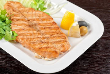 Grilled salmon steak