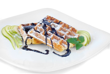 Belgian waffles with pear