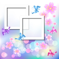 Design photo frames with flowers and butterfly