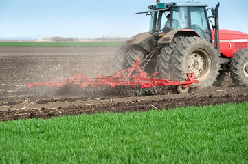 Fototapeta premium Tractor plowing the fields