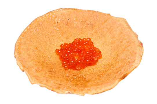 pancakes with caviar against white background