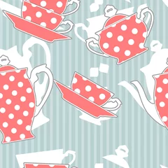 Garden poster Tea Retro tea set, seamless pattern