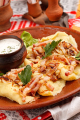 Ravioli with meat and onion