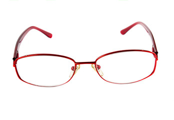 red glasses on a white background