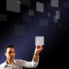 man touching a virtual interface
