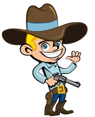 Keuken foto achterwand Wilde Westen Cartoon cowboy met sixguns