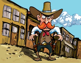 Papier Peint photo Far West Cowboy de dessin animé avec sixguns
