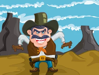 Fotobehang Wilde Westen Cartoon cowboy met een boze glimlach