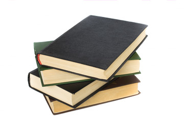 group of old books on white background