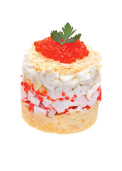Salad of crabs with red caviar