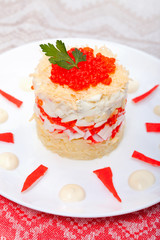 Salad of crabs with red caviar