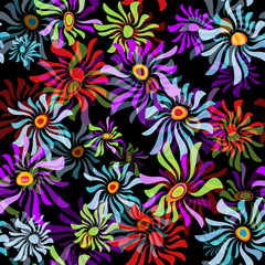 Floral black seamless pattern