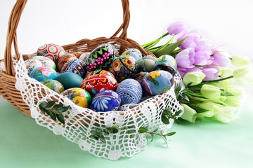 easter eggs in decorative basket