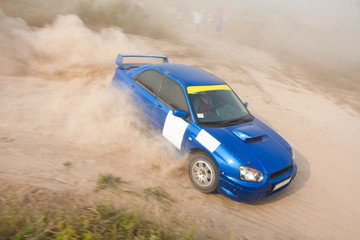 Blue rally car