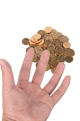 coins and hand