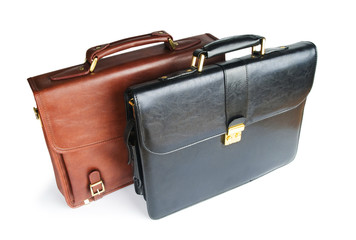 Two leather briefcases isolated on the white