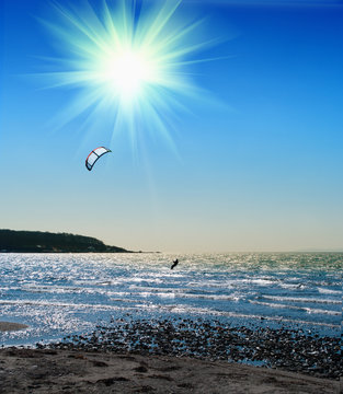 kite boarder  on  the Ionian island of Lefkas in Greece