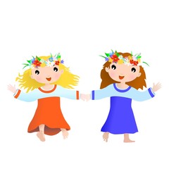 two cartoon girls on the white