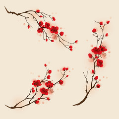 Oriental style painting, plum blossom in spring © ori-artiste