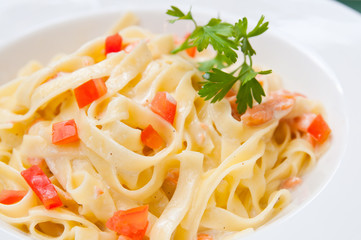 tasty pasta with salmon