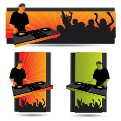 Party banner set with dj and crowd