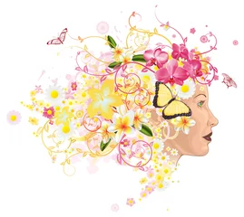 Selbstklebende Fototapeten Schöne Frau mit Haaren aus Blumen © Christos Georghiou