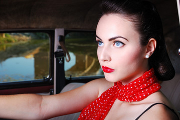 beautiful young woman driving