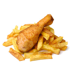 Chicken leg with potato chips