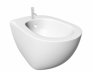 Round bidet design for bathrooms, with chrome faucet