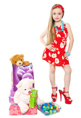 cute little girls with Easter eggs and gifts