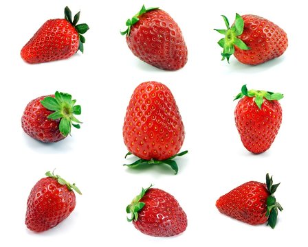 A selection of  fresh strawberries on a white background